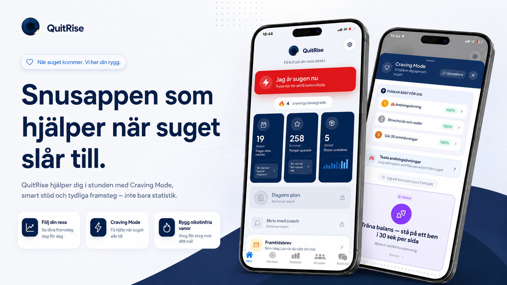 QuitRise: snusappen som hjälper när suget slår till – Craving Mode, framsteg och nikotinfria vanor